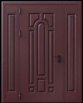 Входная термодверь с металлофиленкой, вставками по бокам и порошковым окрашиванием RAL 3007 (тип №4) Входная термодверь с металлофиленкой, вставками по бокам и порошковым окрашиванием RAL 3007 (тип №4)