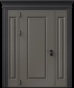 Входная термодверь с металлофиленкой, вставками по бокам, карнизом и порошковым напылением RAL 7022 (тип №10) Входная термодверь с металлофиленкой, вставками по бокам, карнизом и порошковым напылением RAL 7022 (тип №10)